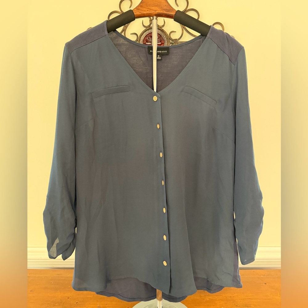 Elegant Blue Button-Front Blouse
